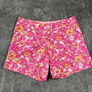 Lilly Pulitzer Women Pink Yellow Shell Lobster Print Chino Shorts Size 6